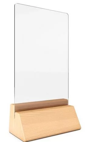 plv plexi et bois photo montrant un présentoir PLV pour magasin en pmma et socle en bois