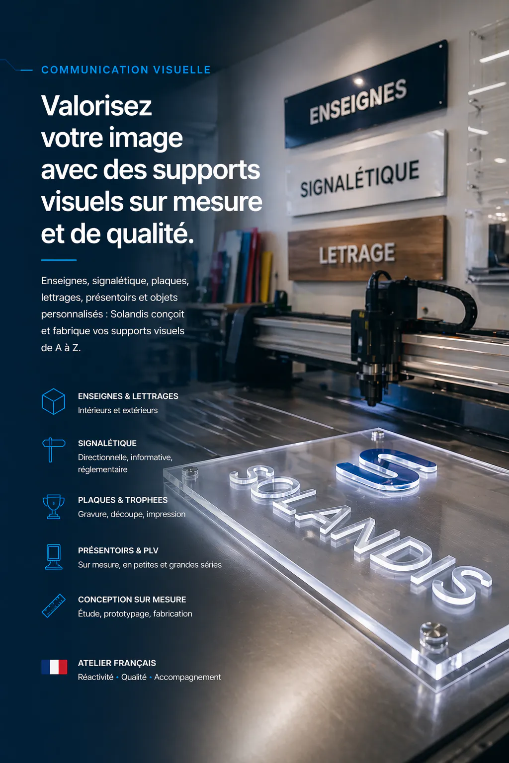 Fabrication de communication visuelle sur mesure en marque blanche par Solandis