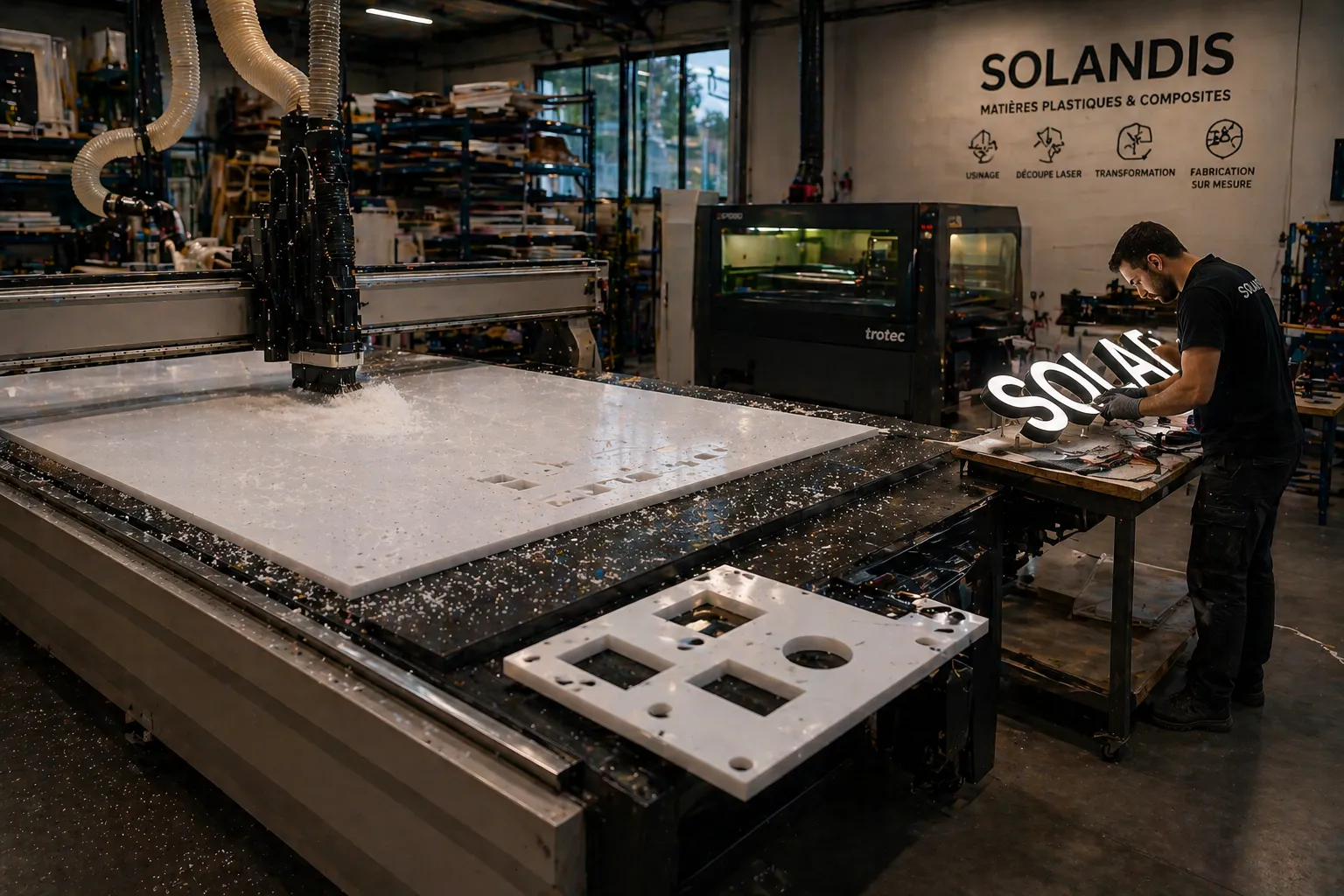 Atelier Solandis à Ganges pour usinage CNC, transformation plastique et fabrication sur mesure en Occitanie