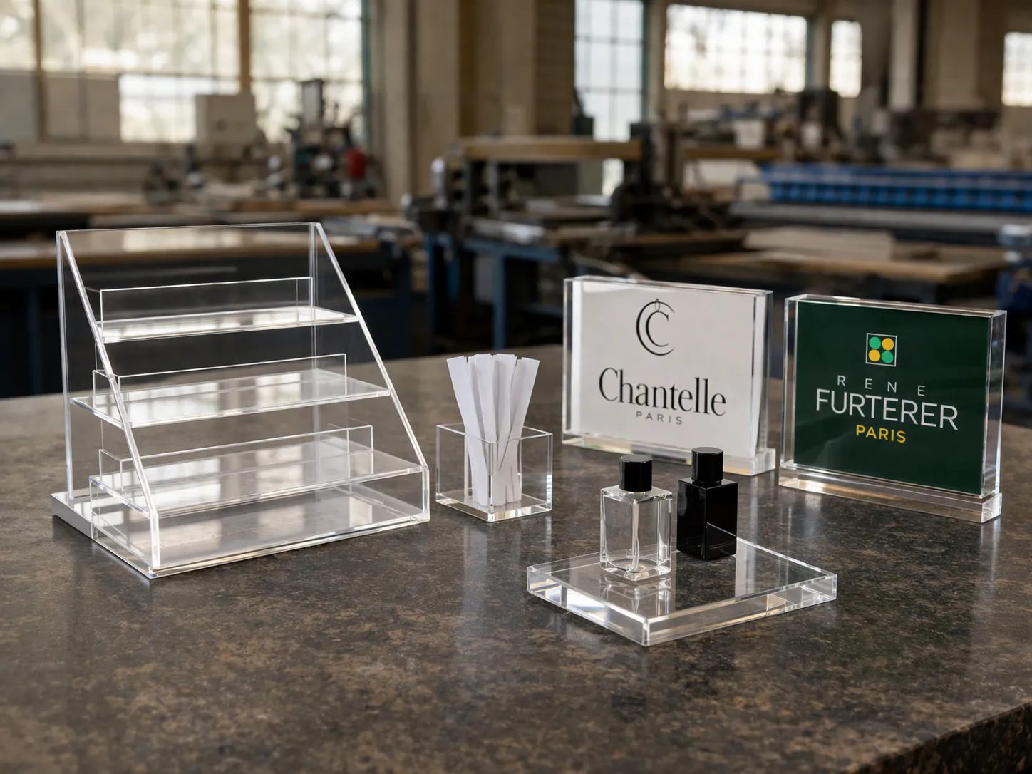 presentoir-FEBEA-parfum-pmma-blocs-vitrines-solandis présentoir parfum PMMA, porte mouillettes, support testeurs et blocs vitrines personnalisés fabriqués par Solandis