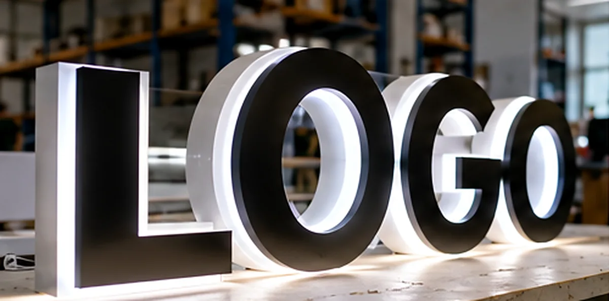 Illustration de grandes lettres en relief avec contours lumineux blancs fabriquées pour une enseigne professionnelle